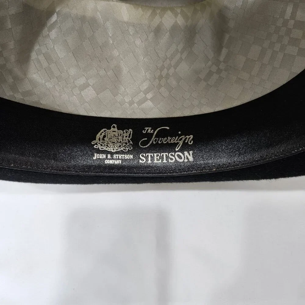 Stetson Sovereign Black Fur Felt Fedora Hat Braided Band Size 7 3/8 59cm